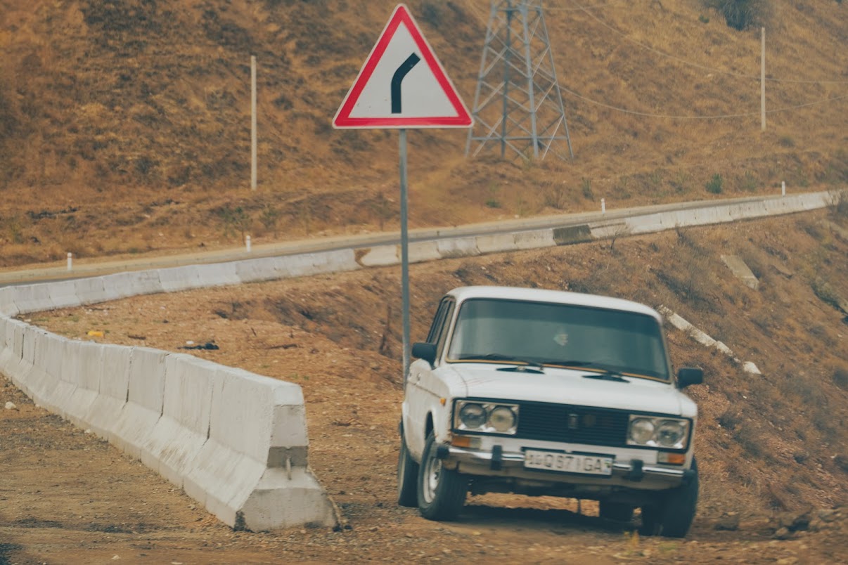 old soviet car in mountains of tashkent