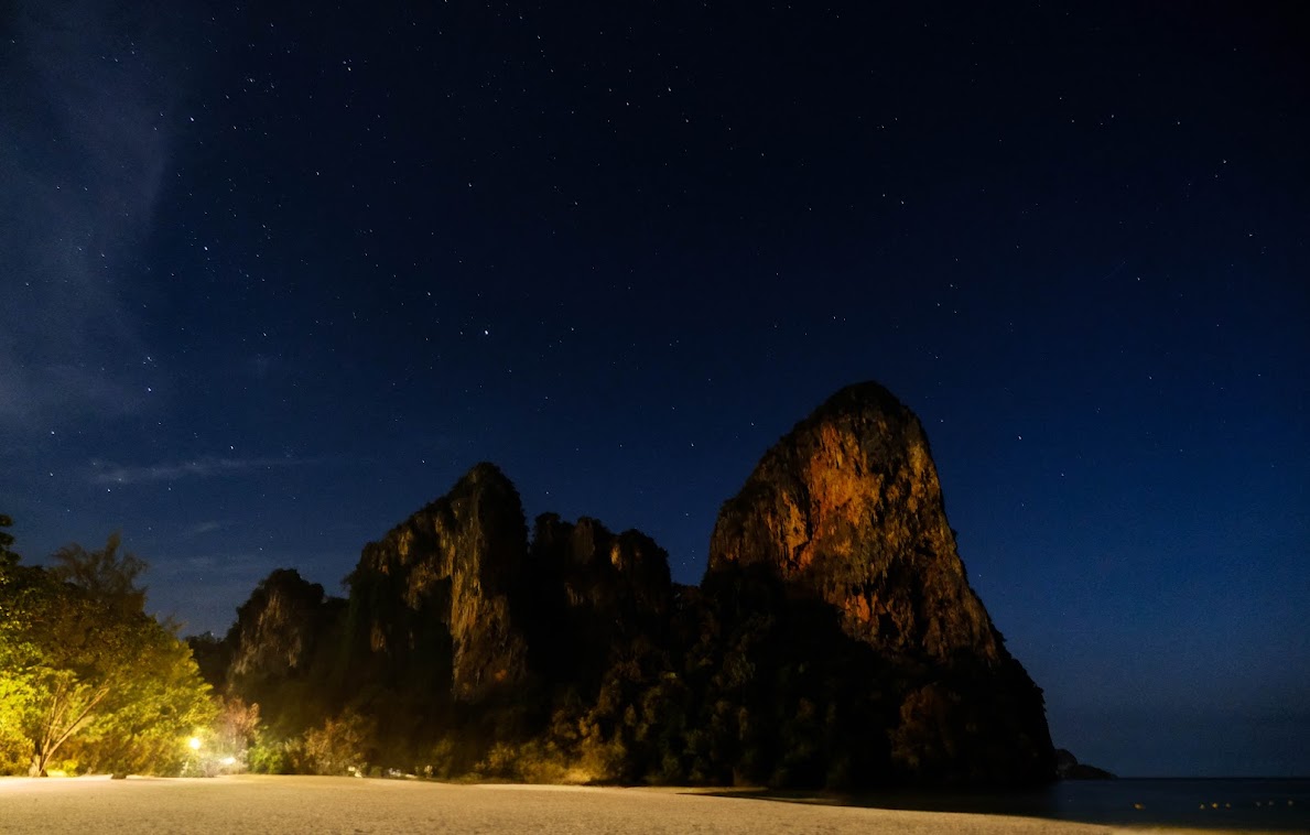 limestone cliffs by night at railay beach krabi
